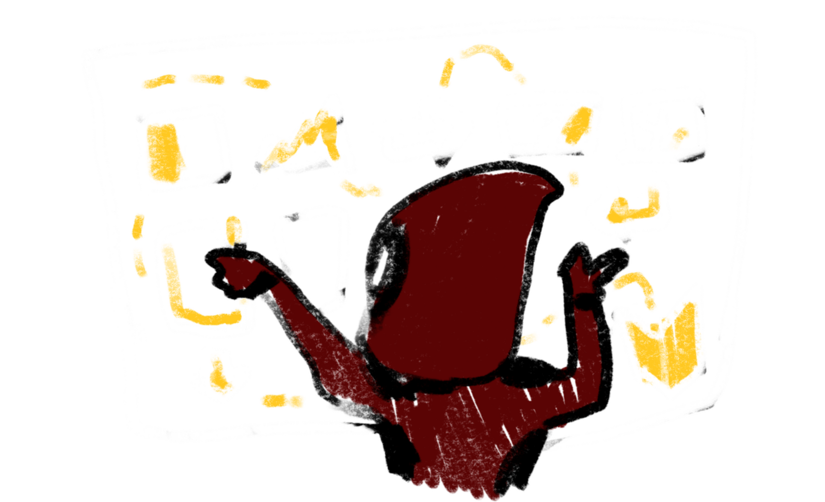 Crayon Deadpool drawing out a big plan diagram